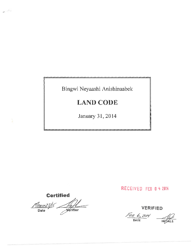 Bingwi Neyaashi Anishinaabek Certified Land Code.pdf