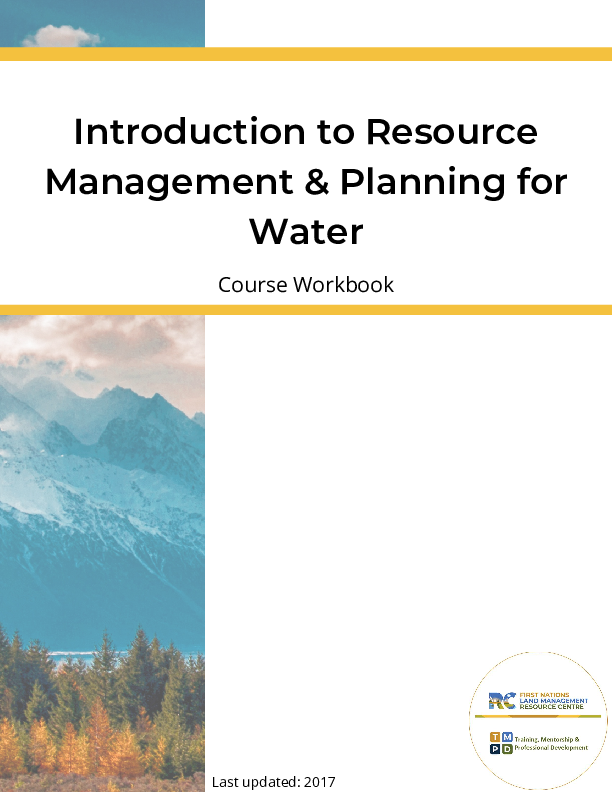 Introduction to Resource Management and Planning for Water