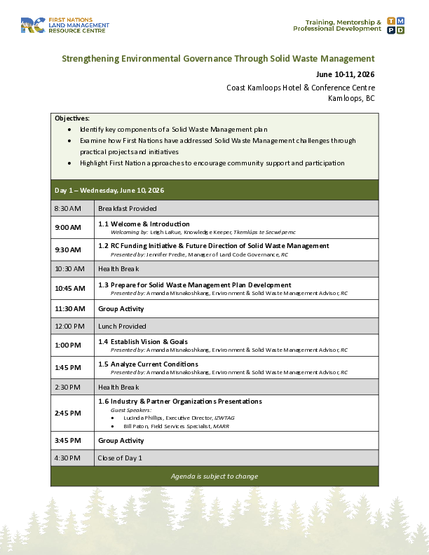 Agenda Solid Waste Management Workshop West