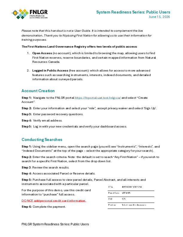 FNLGR System Readiness Public Users Handout