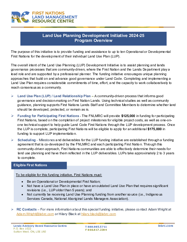 Land Use Planning Development Initiative - Program Overview