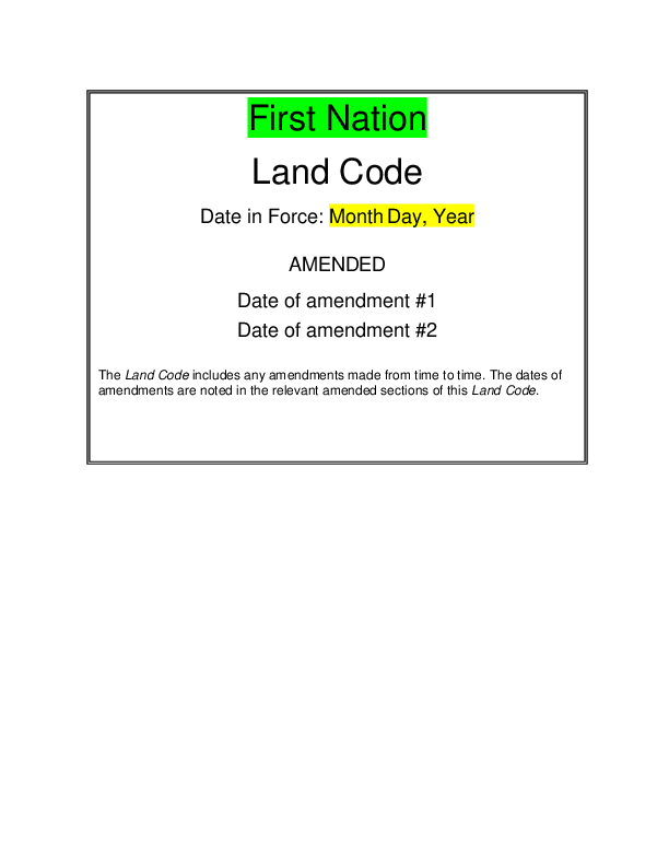 BC Model Land Code 2021
