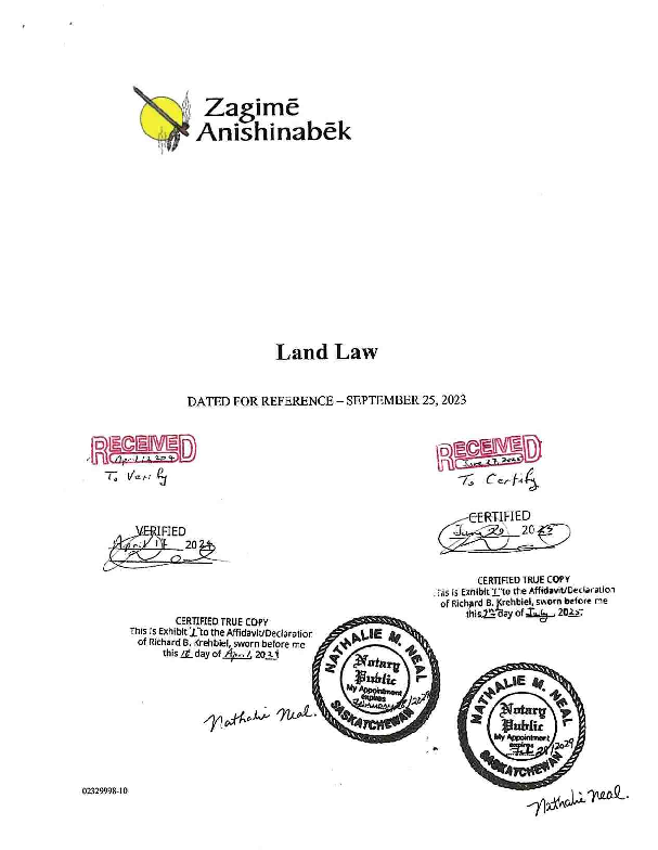 Zagime Anishinabek Certified Land Code