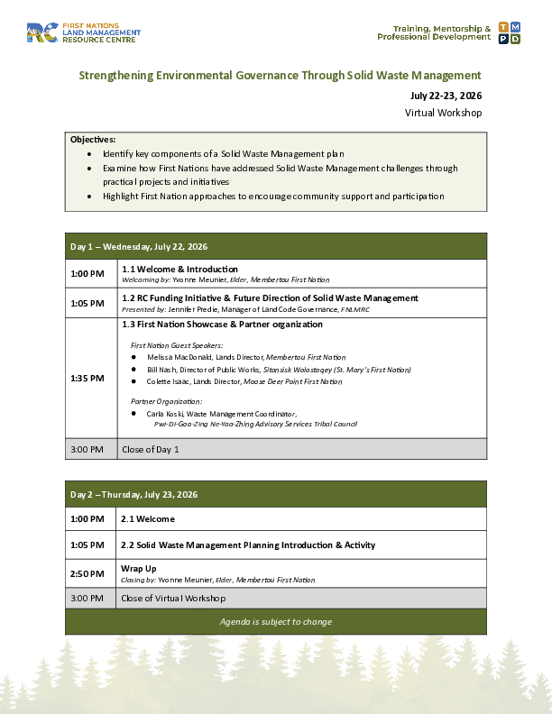 Agenda Solid Waste Management Workshop East