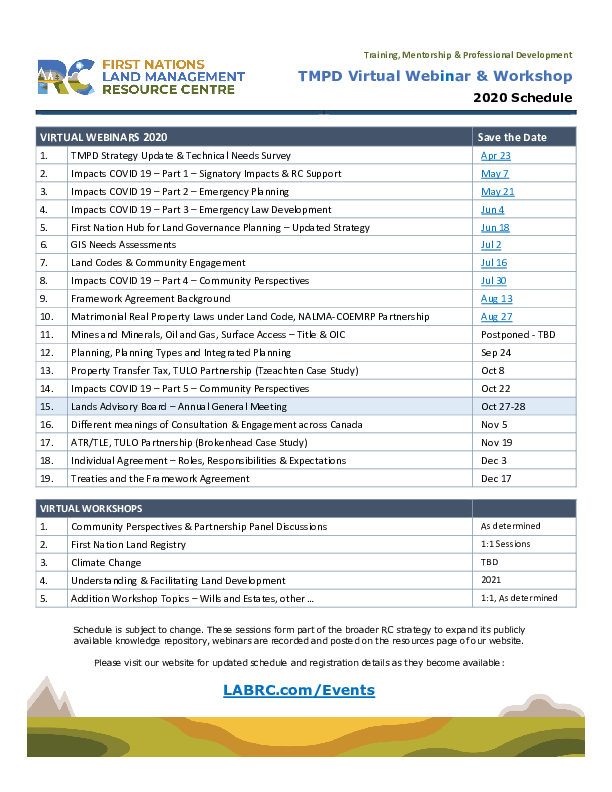 TMPD Virtual Webinar - 2020 Schedule