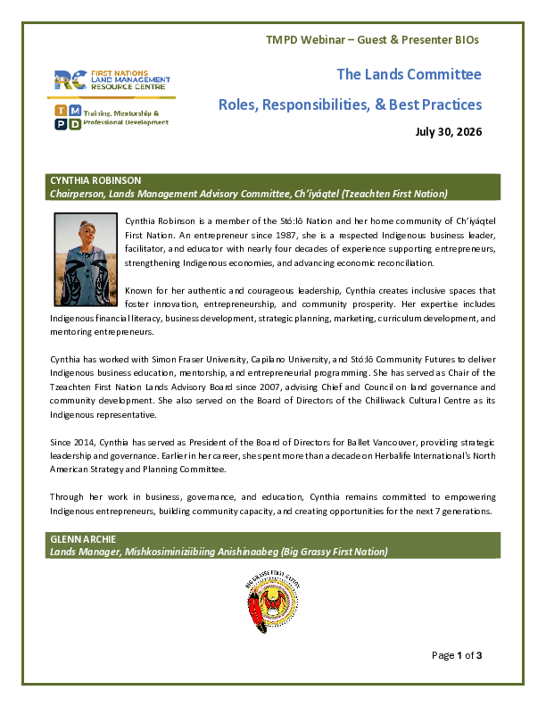 Guest Bios Lands Committee Webinar