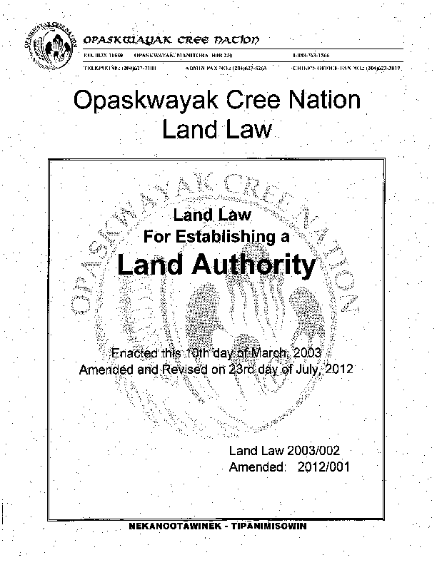 Opaskwayak Establishing a Land Authority Amended 2012.pdf