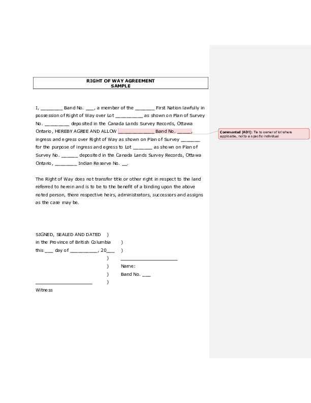 RC SAMPLE - Right of Way Agreement