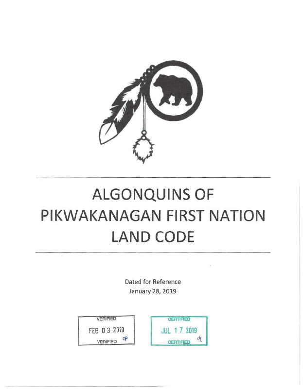Algonquins of Pikwakanagan Certified Land Code.pdf