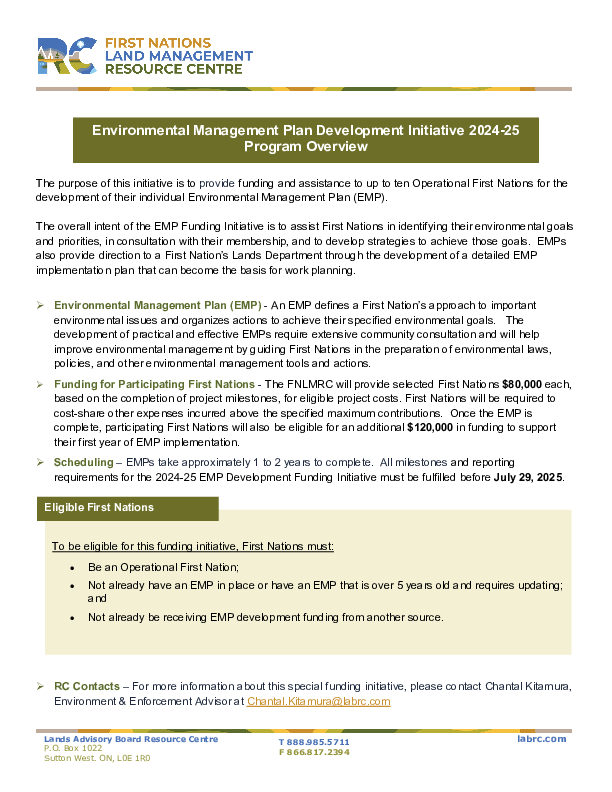 Environmental Management Plan Development Initiative - Program Overview