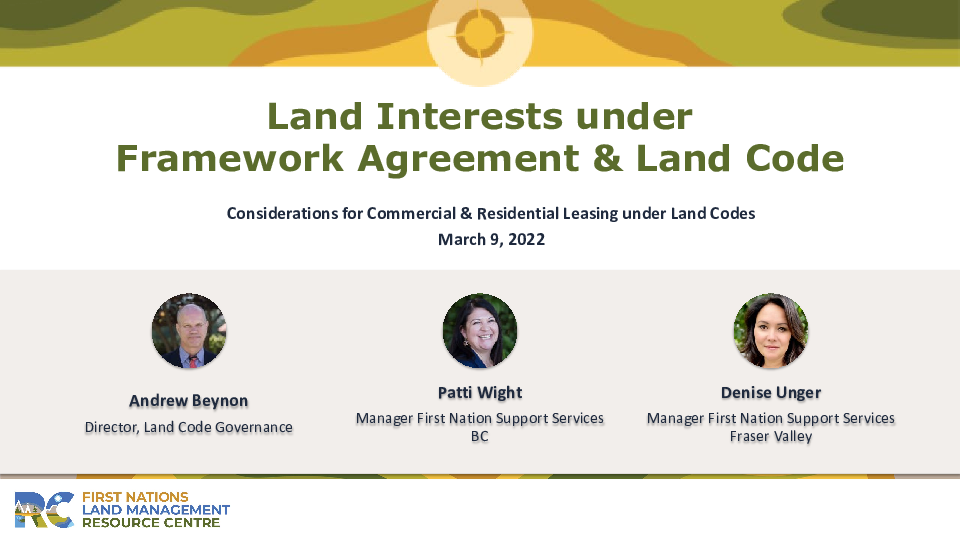 Land Interests under Land Code & Framework Agreement Presentation
