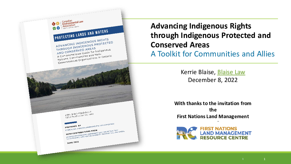 HANDOUT-Blaise Law - IPCA Presentation - Advancing Indigenous Rights through Indigenous Protected and Conserved Areas.pdf
