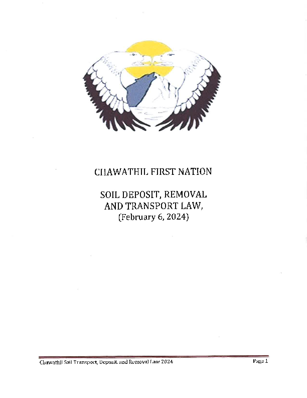 Chawathil First Nation Soil Deposit Removal and Transport Law - 2024
