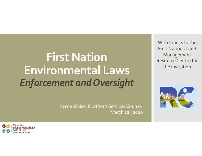 CELA - Enforcement FN Environmental Laws