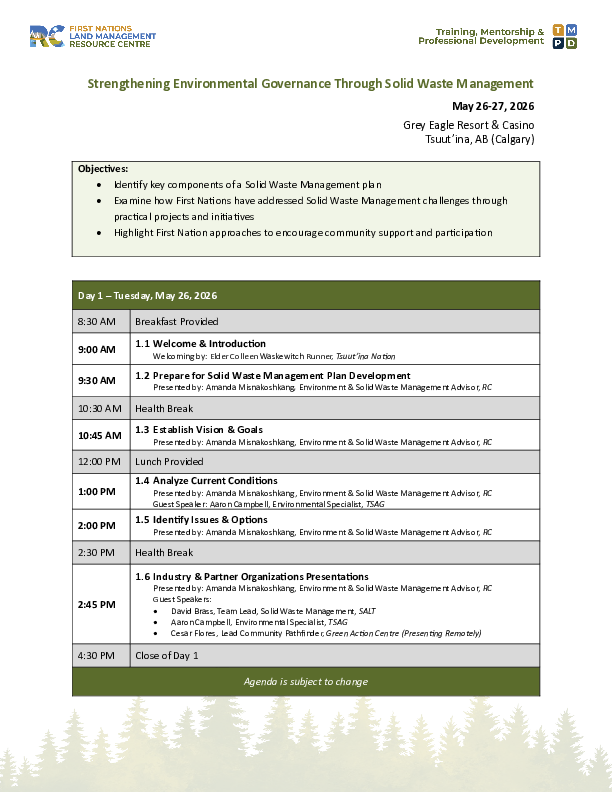 Agenda Solid Waste Management Workshop Prairies 