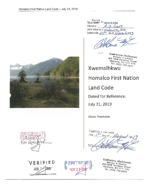 Homalco Certified Land Code.pdf