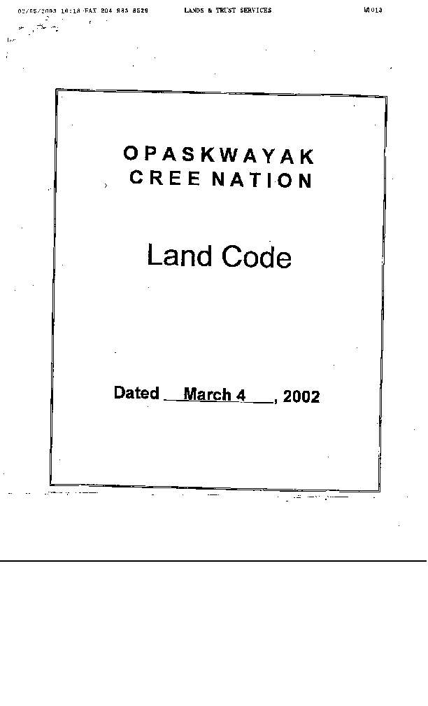 Opaskwayak Cree Nation Original Certified Land Code.pdf